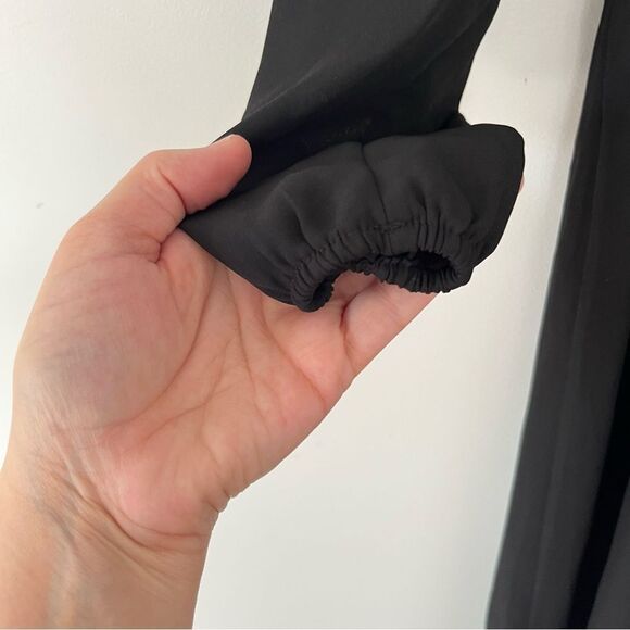 Old Navy Black Waist Defined Ruffle-Trim Faux-Wrap Georgette Midi Dress - Picture 6 of 9